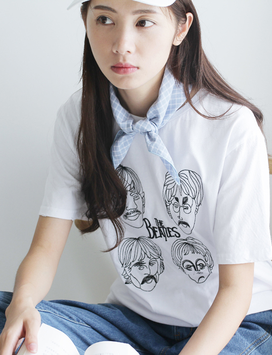 UALU 高品质限量款 韩国订单 刺绣插画 纯棉短袖宽松T恤 2016夏|1c1874