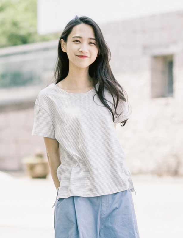 遇见 日系短袖条纹t恤女夏 文艺百搭宽松纯棉不对称下摆t恤上衣|1c1hfn